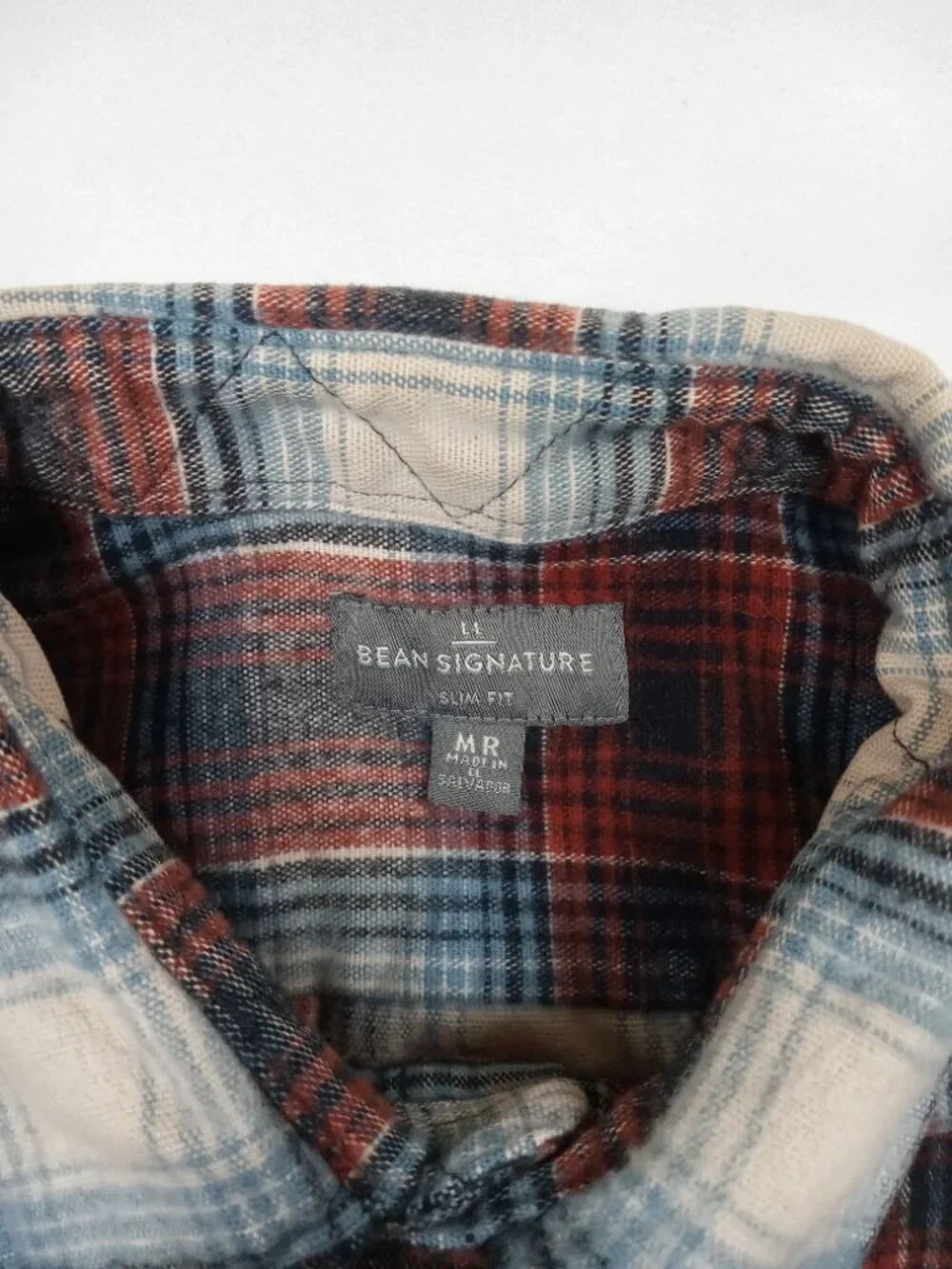LL Bean Signature Mens Medium Regular Slim Fit Chamois Cloth Plaid Shirt Red Blu